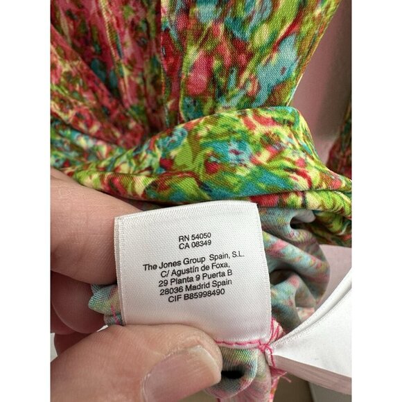 Anne Klein Womens Faux Wrap Blouse L Multicolor 3/4 Sleeve Abstract Peacock Work - Picture 8 of 15